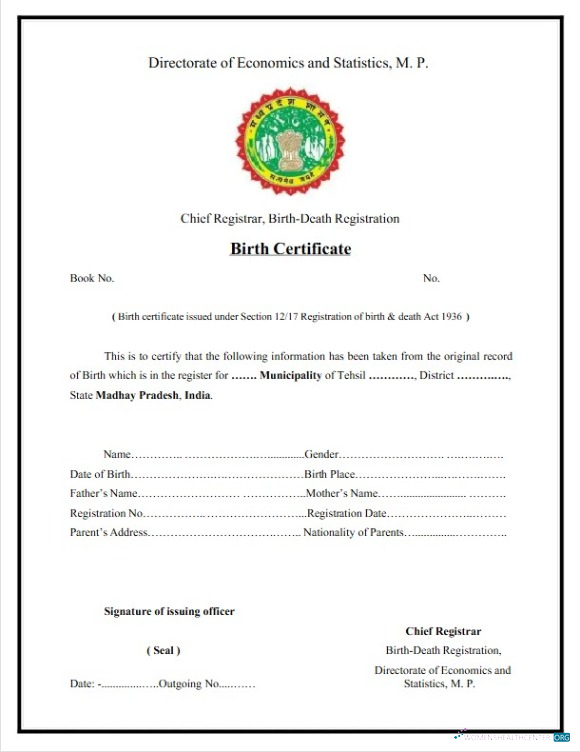 Download India Birth Death registration birth certificate Photoshop template